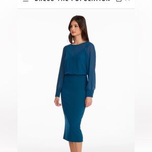 Dress the population teal Long Sleeve Dress